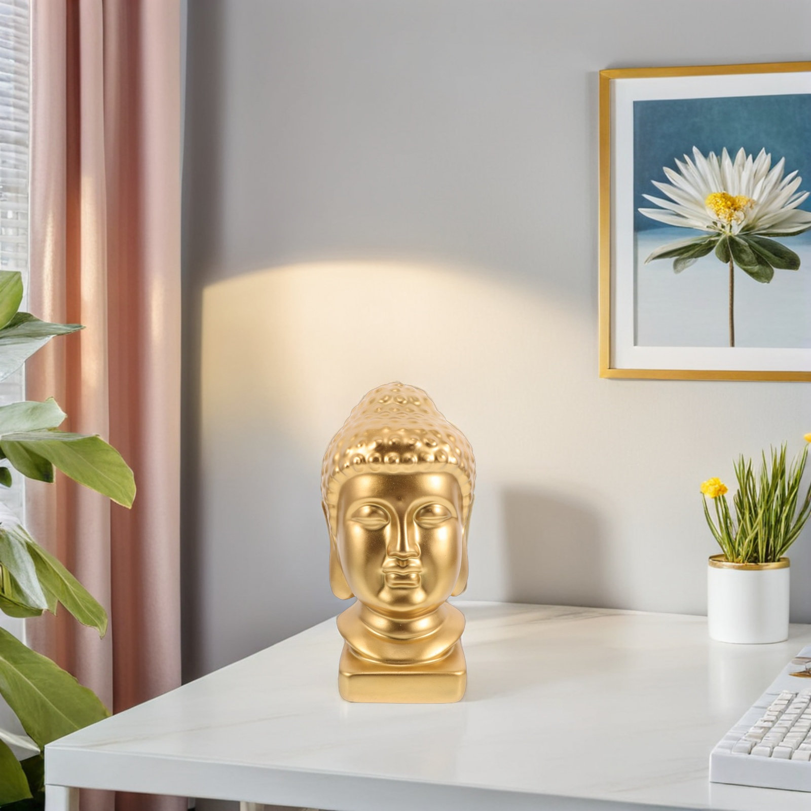 Resin Art Home Decor - Patung Kepala Buddha Resin, Pahatan Elegan