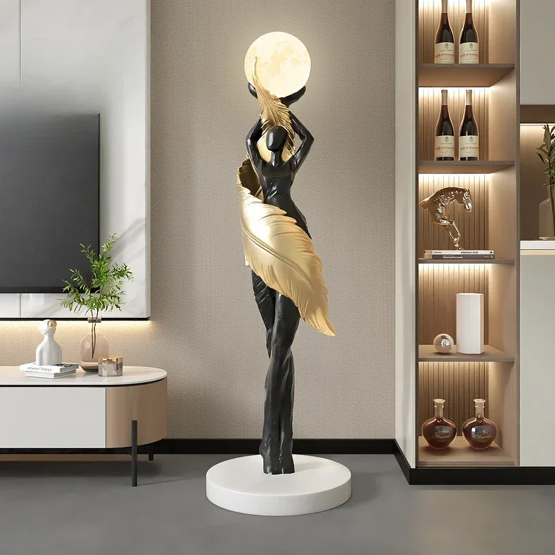 Resin Art Floor - Patung Seni Gadis Berbulu Abstrak Modern