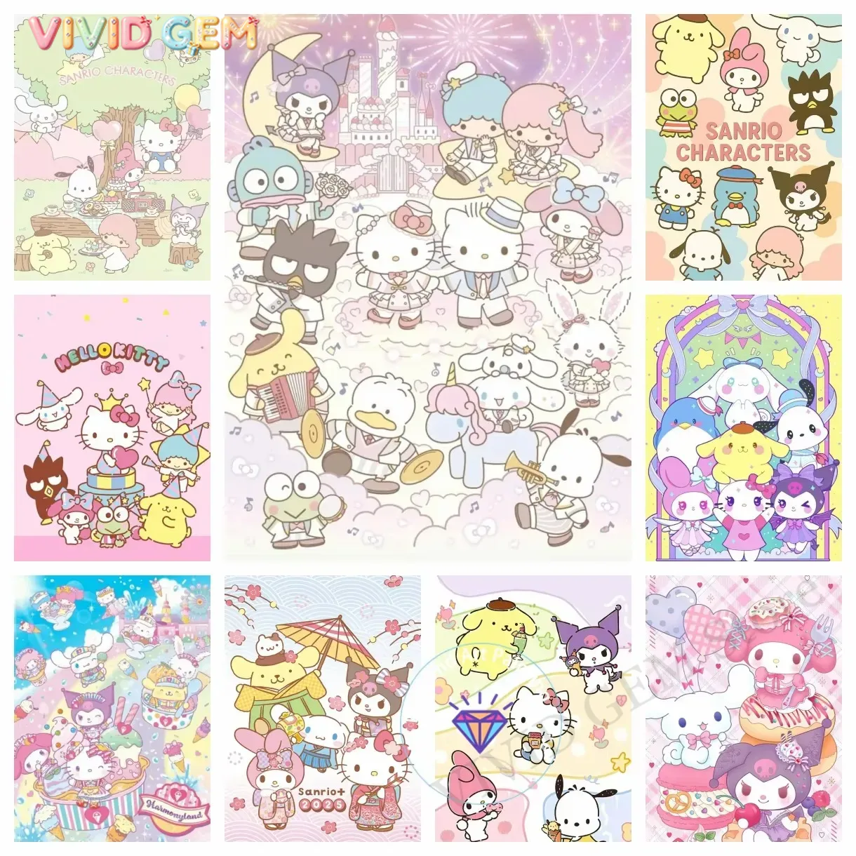 Resin Art Home Decor - Lukisan Berlian Koleksi Keluarga Sanrio, Mosaik