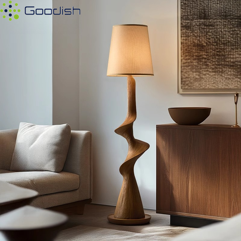 Resin Art Floor - Lampu Lantai LED Kayu Lengkung Vertikal