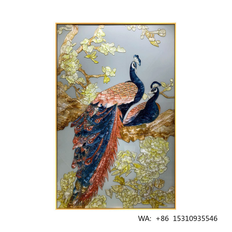 Background Resin Art - Lukisan Dinding Seni Burung Merak Ganda