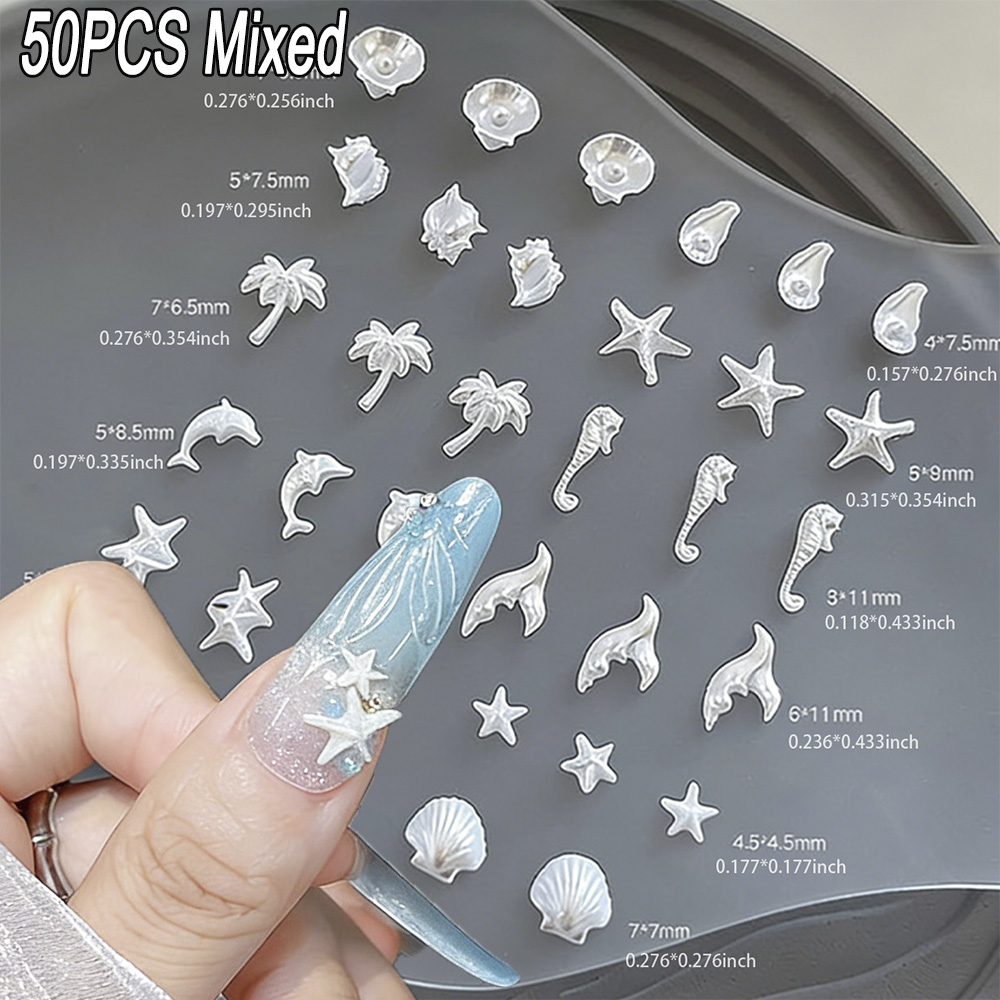 Resin Art Ocean - 50PCS/Bag Hiasan Kuku Tema Laut 3D