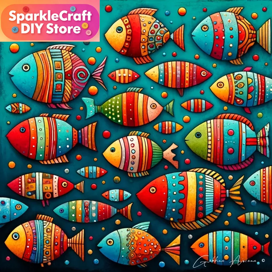 Resin Art Home Decor - Kit Lukisan Berlian 5D Ikan Warna-warni