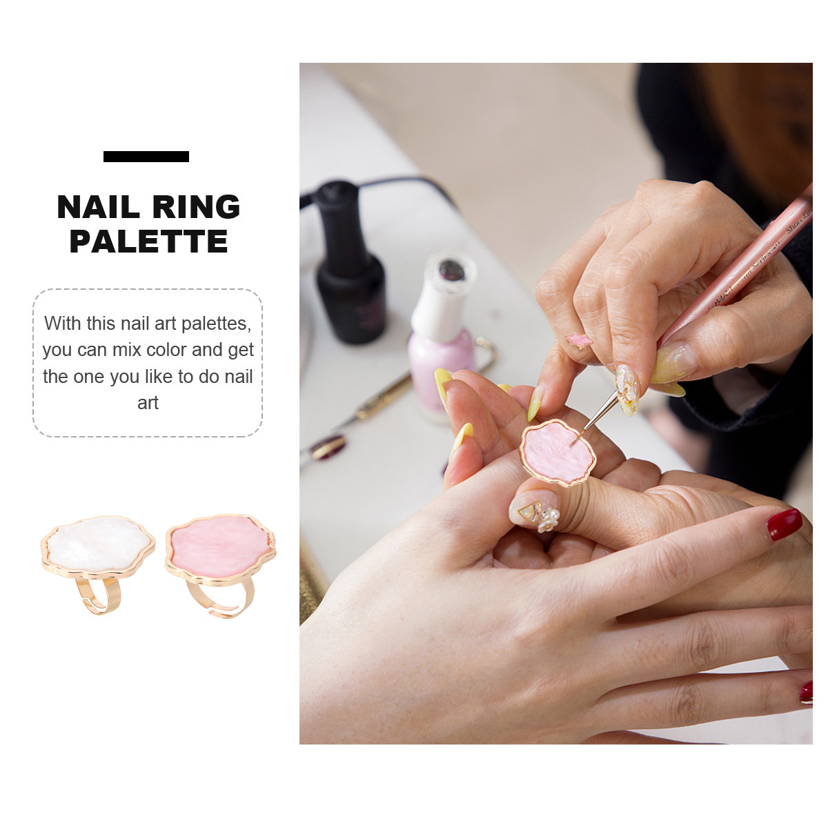 2Pcs Palet Cincin Seni Kuku Be - Resin Art Ring Design ulasan dan harga